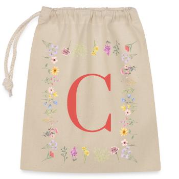 Florale Initialen "C", Buchstaben Monogramm  - Verschließbarer Geschenkbeutel aus Baumwolle (25x30cm) - Natur - Vorne