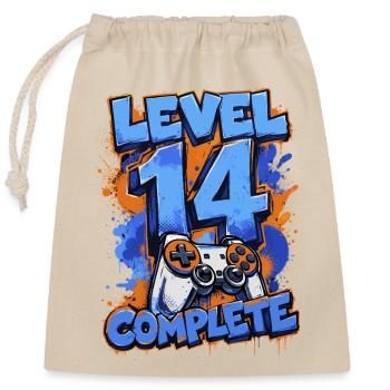 Niveau 14 Terminé – Rétro Gaming - Sac cadeau en coton avec cordon (25 x 30 cm) - nature - Devant