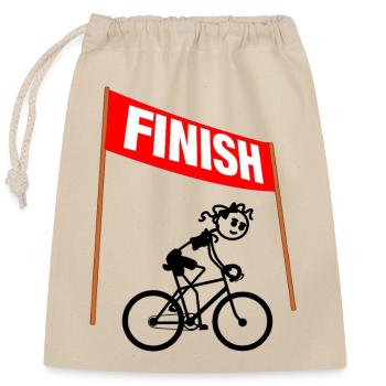 Junge Radfahrerin im Ziel - Verschließbarer Geschenkbeutel aus Baumwolle (25x30cm) - Natur - Vorne