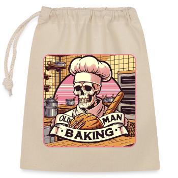 Old Man Baking Skull mit Bäckermütze mit Brot - Verschließbarer Geschenkbeutel aus Baumwolle (25x30cm) - Natur - Vorne