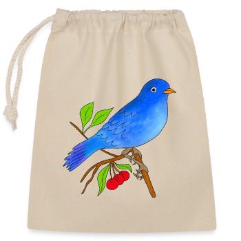Oiseau bleu - Sac cadeau en coton avec cordon (25 x 30 cm) - nature - Devant