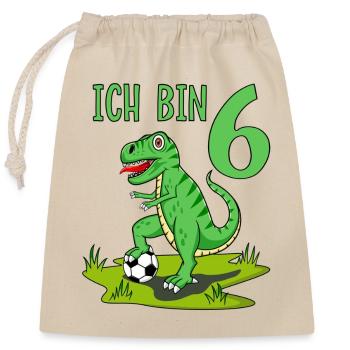 Dinosaure Rex Football 6 Anniversaire - Sac cadeau en coton avec cordon (25 x 30 cm) - nature - Devant
