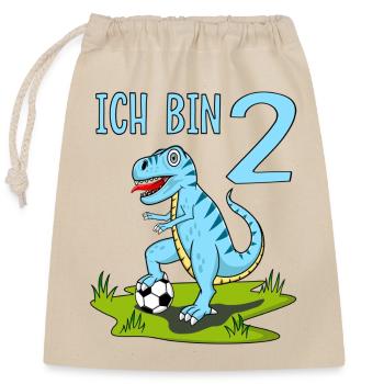 Dinosaure Rex Football 2 Anniversaire Bleu - Sac cadeau en coton avec cordon (25 x 30 cm) - nature - Devant