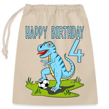 Dinosaure Rex Football 4 Joyeux Anniversaire Bleu - Sac cadeau en coton avec cordon (25 x 30 cm) - nature - Devant