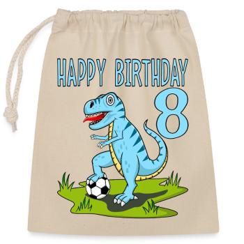 Dinosaure Rex Football 8 Joyeux Anniversaire Bleu - Sac cadeau en coton avec cordon (25 x 30 cm) - nature - Devant