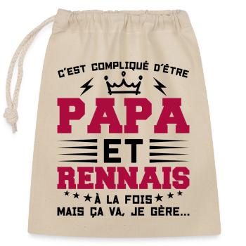 Papa et RENNAIS Idée Cadeau Citation - Sac cadeau en coton avec cordon (25 x 30 cm) - nature - Devant