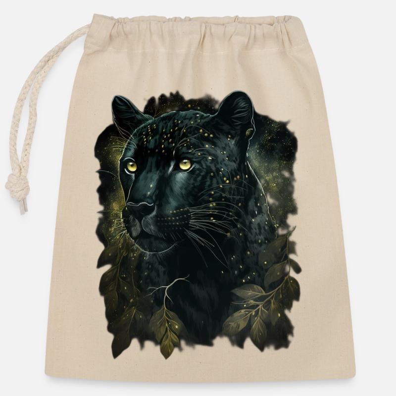 Panthère noire - Sac cadeau en coton avec cordon (25 x 30 cm) - nature