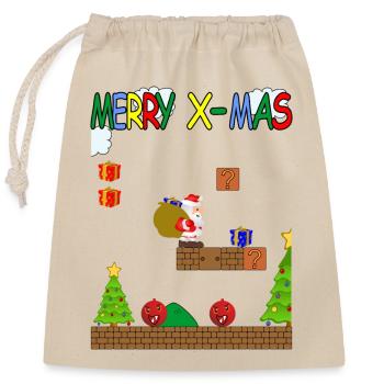 Merry xmas World-Weihnachten-Retro Style Vers.1 - Verschließbarer Geschenkbeutel aus Baumwolle (25x30cm) - Natur - Vorne