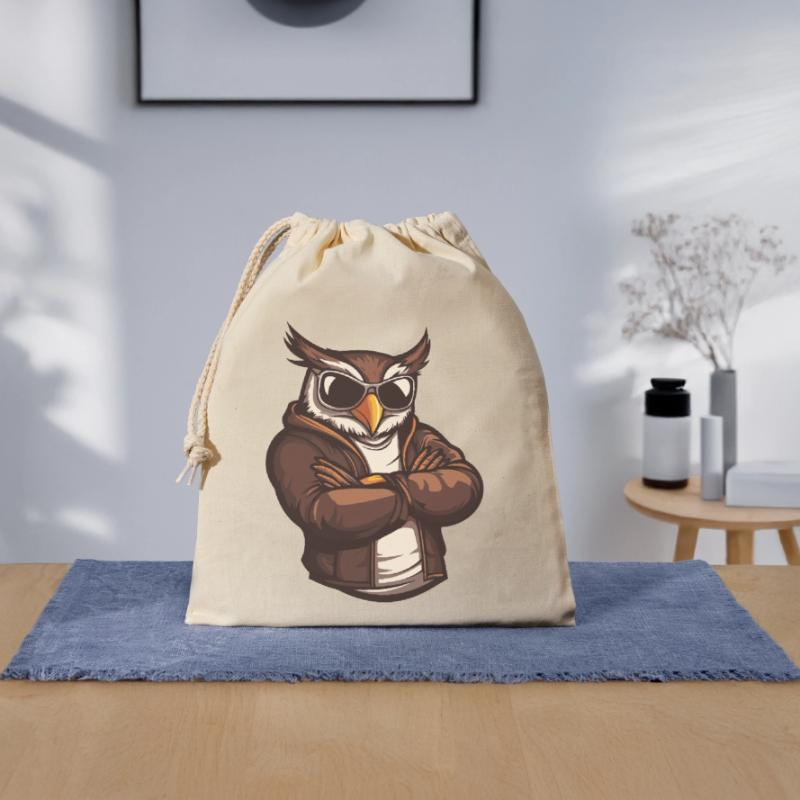 Owl Comic Cool Closable cotton gift bag (25x30cm)