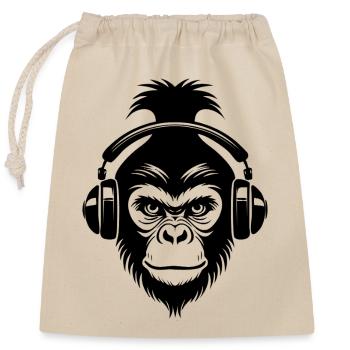 Entspannter Affe Wireless Kopfhörer Café Shirt - Verschließbarer Geschenkbeutel aus Baumwolle (25x30cm) - Natur - Vorne