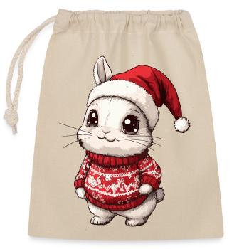 Bunny Christmas Xmas - Closable cotton gift bag (25x30cm) - nature - Front