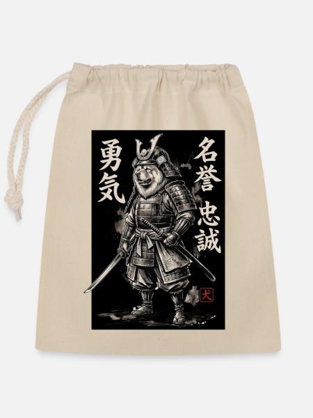 Samurai Chow Chow - Verschließbarer Geschenkbeutel aus Baumwolle (25x30cm) - Natur