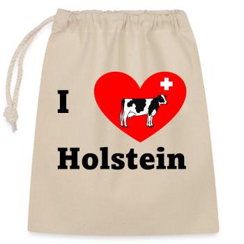 I Love Holstein – Schweizer Kuh mit Herz - Verschließbarer Geschenkbeutel aus Baumwolle (25x30cm) - Natur - Vorne