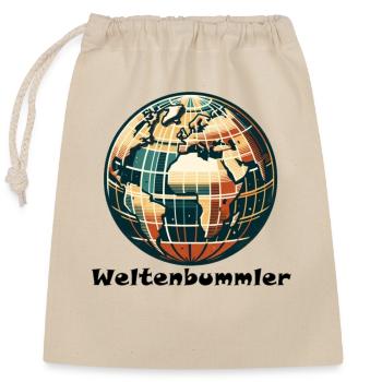 Weltenbummler - Verschließbarer Geschenkbeutel aus Baumwolle (25x30cm) - Natur - Vorne