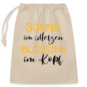Sonne im Herzen - Blödsinn im Kopf - Verschließbarer Geschenkbeutel aus Baumwolle (25x30cm) - Natur - Vorne