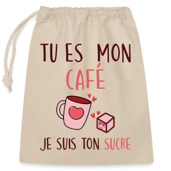 Blague Café Humour Saint Valentin Couple - Sac cadeau en coton avec cordon (25 x 30 cm) - nature - Devant