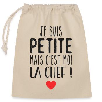 Je suis petite mais c'est moi la chef - Sac cadeau en coton avec cordon (25 x 30 cm) - nature - Devant