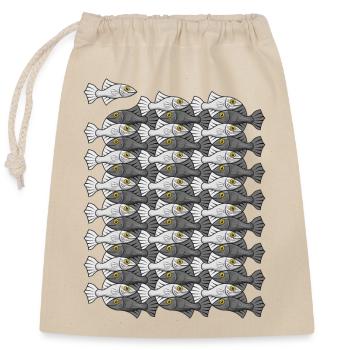 Escher Style Fish IV Schwarz und Weiß - Verschließbarer Geschenkbeutel aus Baumwolle (25x30cm) - Natur - Vorne