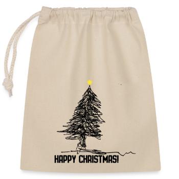 Happy Christmas, Weihnachtsbaum - Verschließbarer Geschenkbeutel aus Baumwolle (25x30cm) - Natur - Vorne