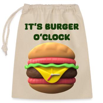 IT‘S BURGER O‘CLOCK - Verschließbarer Geschenkbeutel aus Baumwolle (25x30cm) - Natur - Vorne