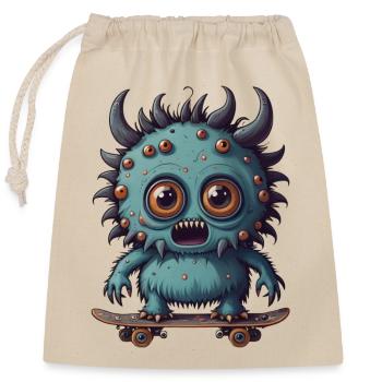Skateboard Monster - Verschließbarer Geschenkbeutel aus Baumwolle (25x30cm) - Natur - Vorne