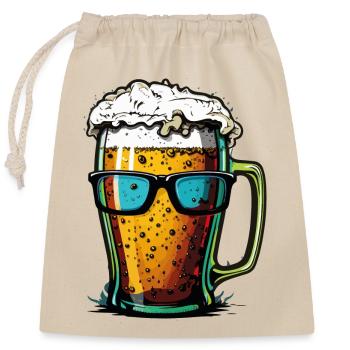 Bier Sonnenbrille - Verschließbarer Geschenkbeutel aus Baumwolle (25x30cm) - Natur - Vorne