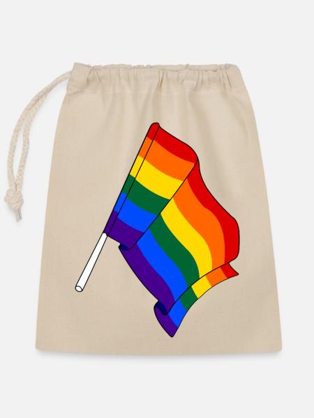 Flagge Regenbogen - Verschließbarer Geschenkbeutel aus Baumwolle (25x30cm) - Natur