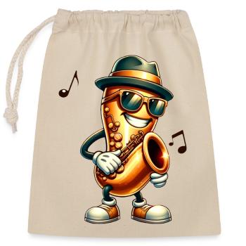 Jazz It ! 🎷 Saxophone cool avec chapeau et abat-jour - Sac cadeau en coton avec cordon (25 x 30 cm) - nature - Devant