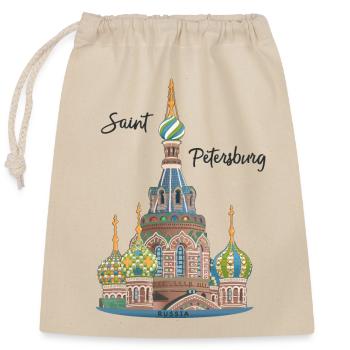 St. Petersburg, Kirche, Russland, Handzeichnung - Verschließbarer Geschenkbeutel aus Baumwolle (25x30cm) - Natur - Vorne