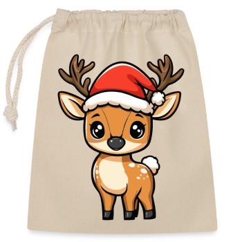 Hirsch Weihnachten - Verschließbarer Geschenkbeutel aus Baumwolle (25x30cm) - Natur - Vorne