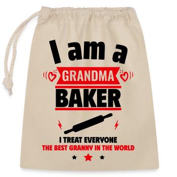 Grandma Baker,Best Grandma in the World,Gift for Grandma - Closable cotton gift bag (25x30cm) - nature - Front