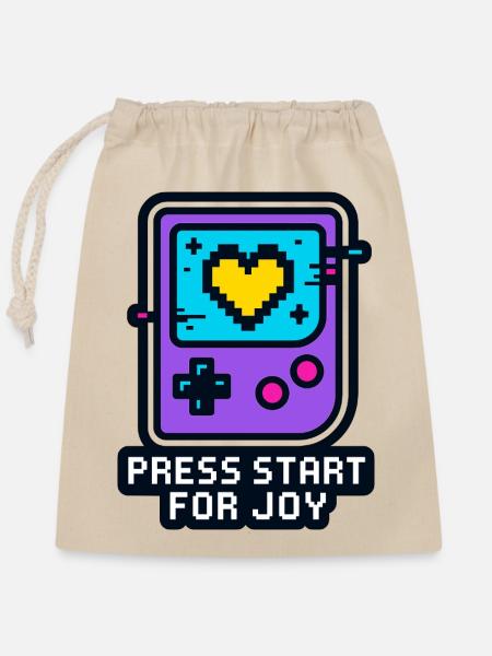 Press Start for Joy - Verschließbarer Geschenkbeutel aus Baumwolle (25x30cm) - Natur