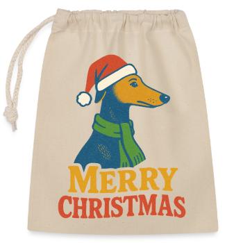 Windhund Santa Porträt - Verschließbarer Geschenkbeutel aus Baumwolle (25x30cm) - Natur - Vorne