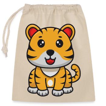 Tiger-Karikatur - Verschließbarer Geschenkbeutel aus Baumwolle (25x30cm) - Natur - Vorne