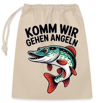 Come on, let's go fishing, pike - Closable cotton gift bag (25x30cm) - nature - Front