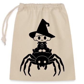 Cute Witch Rides Spider Halloween Motif - Closable cotton gift bag (25x30cm) - nature - Front