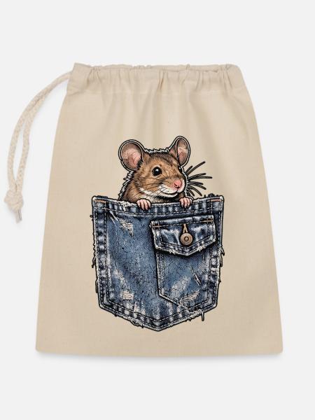 Brusttaschen Maus - Verschließbarer Geschenkbeutel aus Baumwolle (25x30cm) - Natur