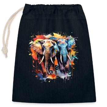 Elephants in color with splash - Closable cotton gift bag (25x30cm) - navy - Front