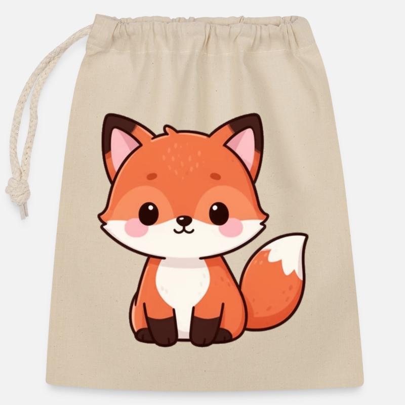 Cadeau Kawaii Renard mignon - Sac cadeau en coton avec cordon (25 x 30 cm) - nature