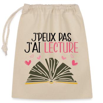 Je Peux Pas J'Ai Lecture - Sac cadeau en coton avec cordon (25 x 30 cm) - nature - Devant
