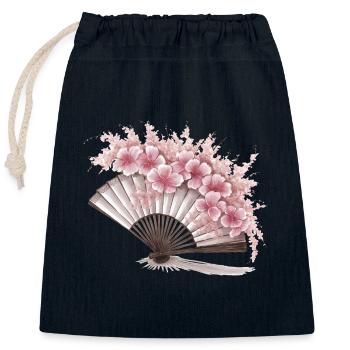 Geblümter japanischer Fächer - Verschließbarer Geschenkbeutel aus Baumwolle (25x30cm) - Navy - Vorne