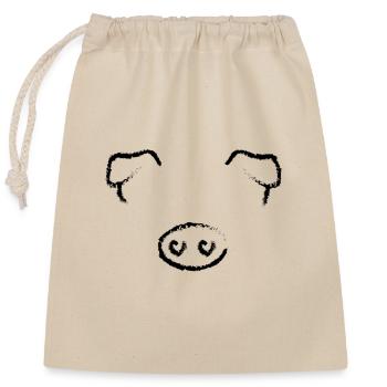 Animal head pig - Closable cotton gift bag (25x30cm) - nature - Front