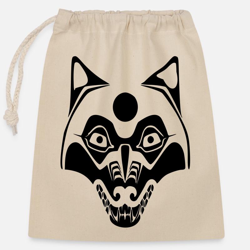 loup - masque-lune - Sac cadeau en coton avec cordon (25 x 30 cm) - nature