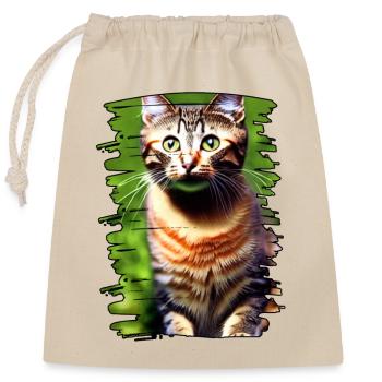 Visage de chat 3 - Sac cadeau en coton avec cordon (25 x 30 cm) - nature - Devant
