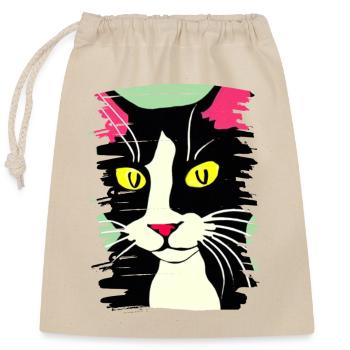 Cat Face 2 - Closable cotton gift bag (25x30cm) - nature - Front