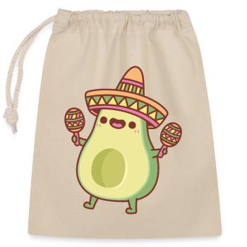 Avocat mignon avec chapeau de sombrero et maracas - Sac cadeau en coton avec cordon (25 x 30 cm) - nature - Devant