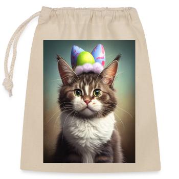 Chat de Pâques - Sac cadeau en coton avec cordon (25 x 30 cm) - nature - Devant