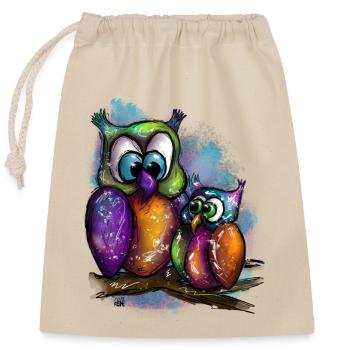 Hiboux plus âgés avec des jeunes - Sac cadeau en coton avec cordon (25 x 30 cm) - nature - Devant
