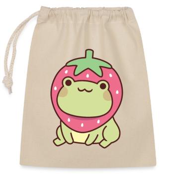 Cute Frog With Strawberry Hat - Closable cotton gift bag (25x30cm) - nature - Front