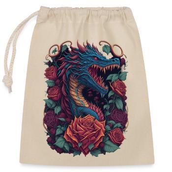 Roter Drache mit roten Rosen Drachen - Verschließbarer Geschenkbeutel aus Baumwolle (25x30cm) - Natur - Vorne